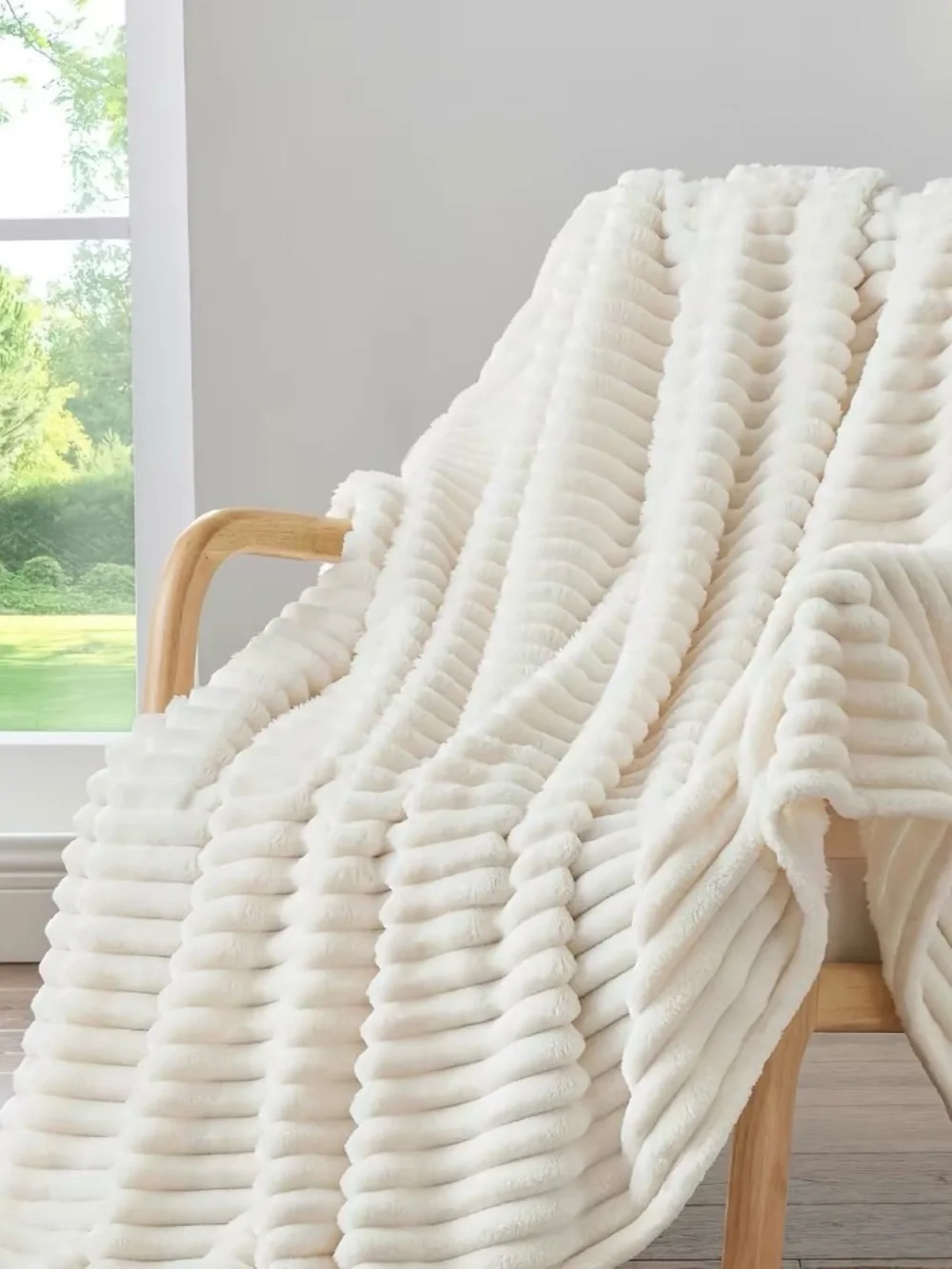 Cozy Ribbed Plush Throw Blanket - Cream